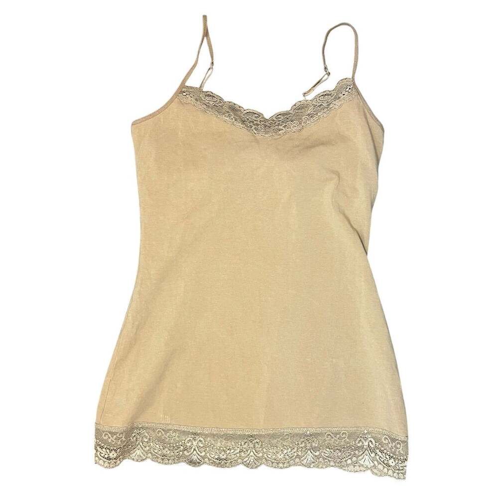 Express tan lace trim camisole Y2K Bella swan fall layering basics neutral